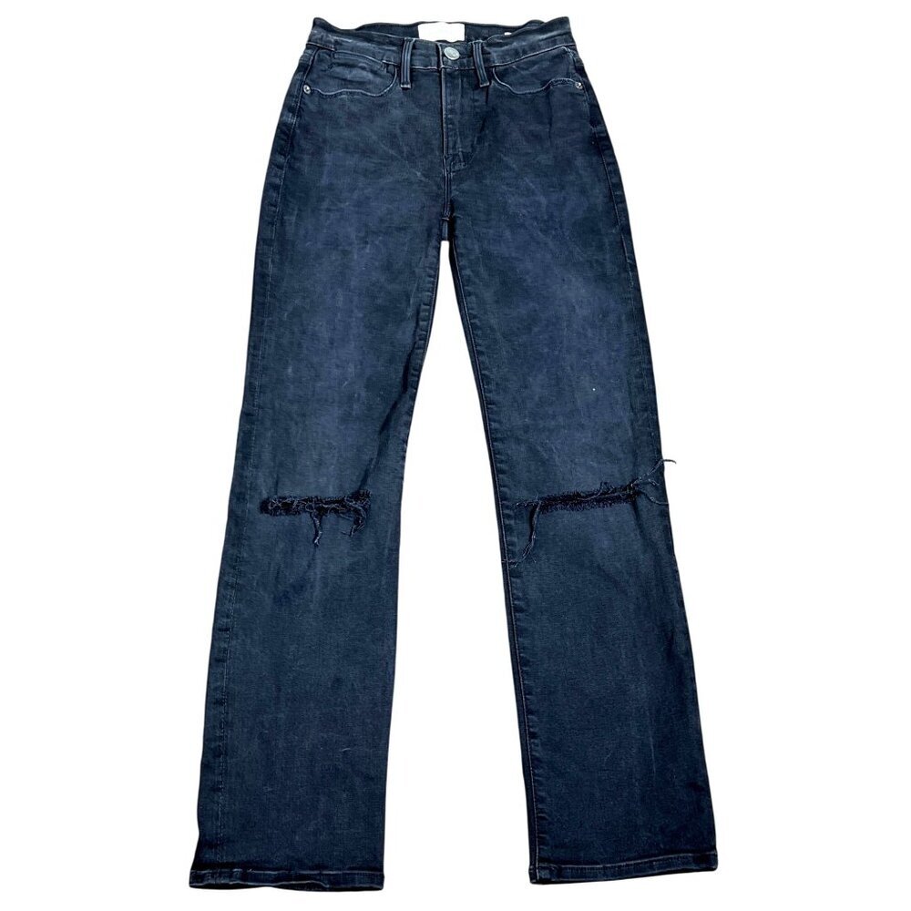 FRAME Le High Straight Jeans in Maverick Rips Black Sz 24 EUC